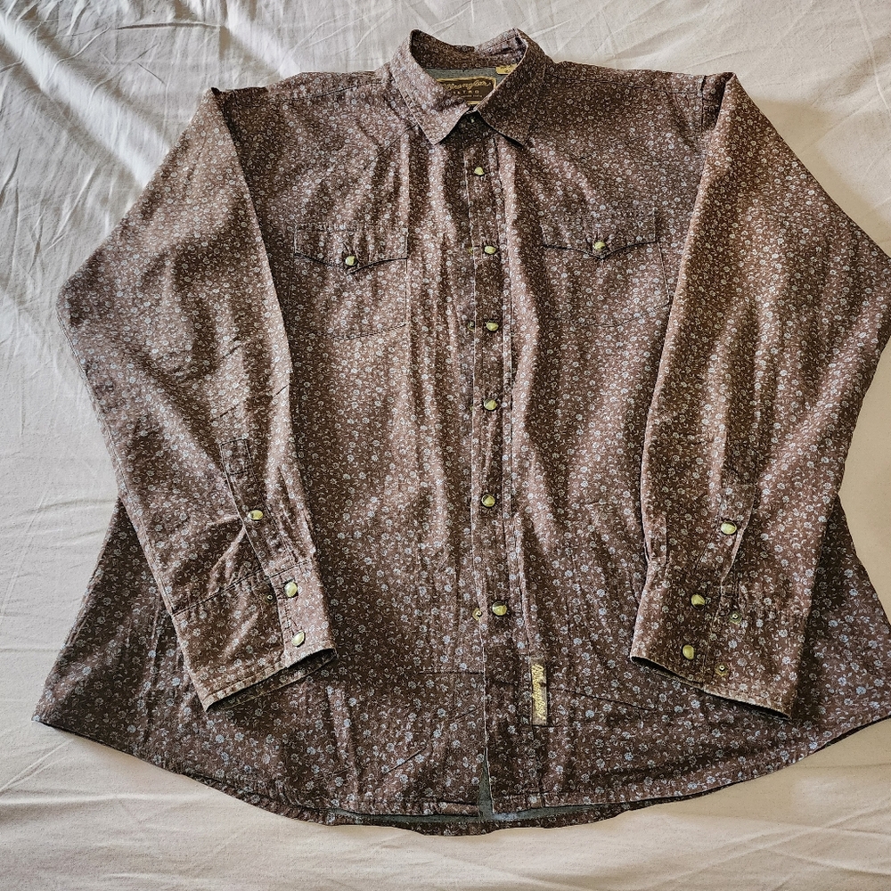 XL Wrangler Retro Western Shirt - Brown & Blue